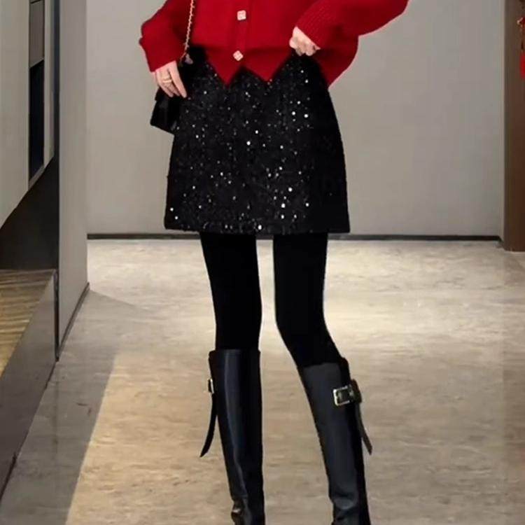 大码法式高级感小香风亮片短裙女秋装胖mm高腰遮胯显瘦a字半身裙,女装/女士精品,大码半身裙,淘宝优惠券,粉丝福利购,淘宝优惠卷