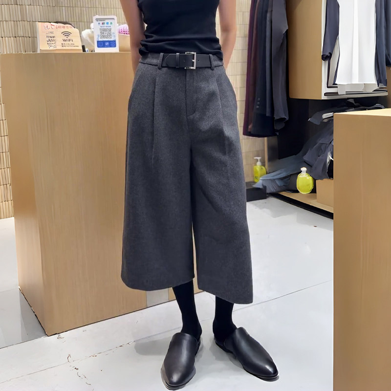 灰色直筒裤女秋冬2025新款简约风高腰显瘦高级质感小众毛呢八分裤