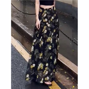 印花气质垂感高腰长裙 轻奢复古慵懒风碎花半身裙2024年春秋新款