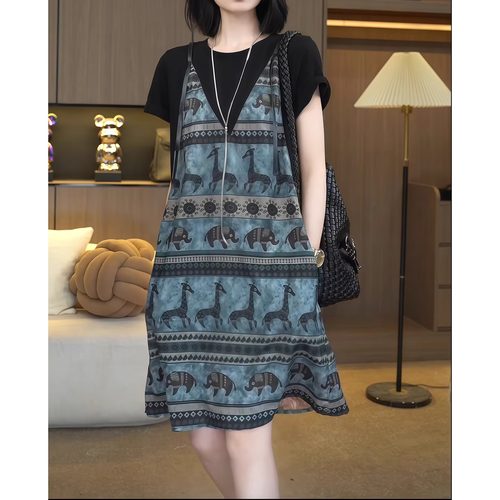 连衣裙2026新款今年流行爆款假两件大码中长裙夏天巨好看的裙子潮