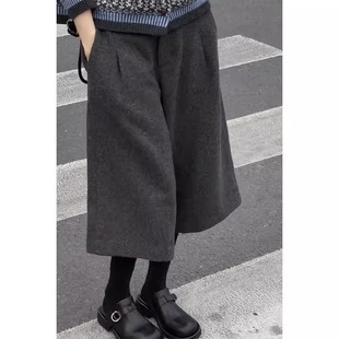 子 柔软舒适压褶高腰百搭休闲裤 韩系设计感别致羊毛六分裤 2025冬季