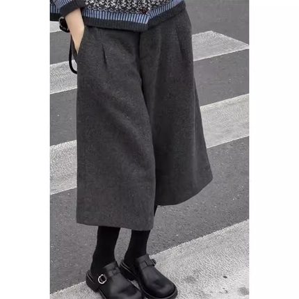 韩系设计感别致羊毛六分裤2025冬季柔软舒适压褶高腰百搭休闲裤子