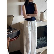 白色纯亚麻裤子女夏季薄款2025新款宽松垂感小个子休闲直筒阔腿裤