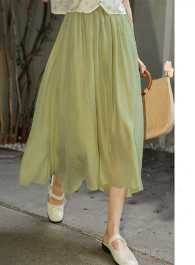 绿色半裙高级感半身裙女高腰a字中长款2025夏季新款小个子春夏