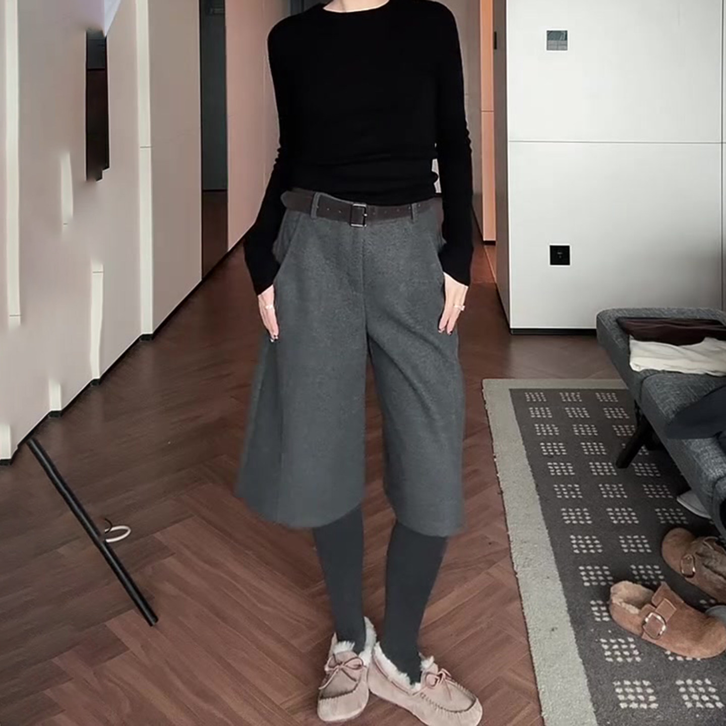 灰色六七分毛呢裤女2025秋冬流行新款高腰简约宽松日常百搭阔腿裤,女装/女士精品,大码裤装,淘宝优惠券,粉丝福利购,淘宝优惠卷