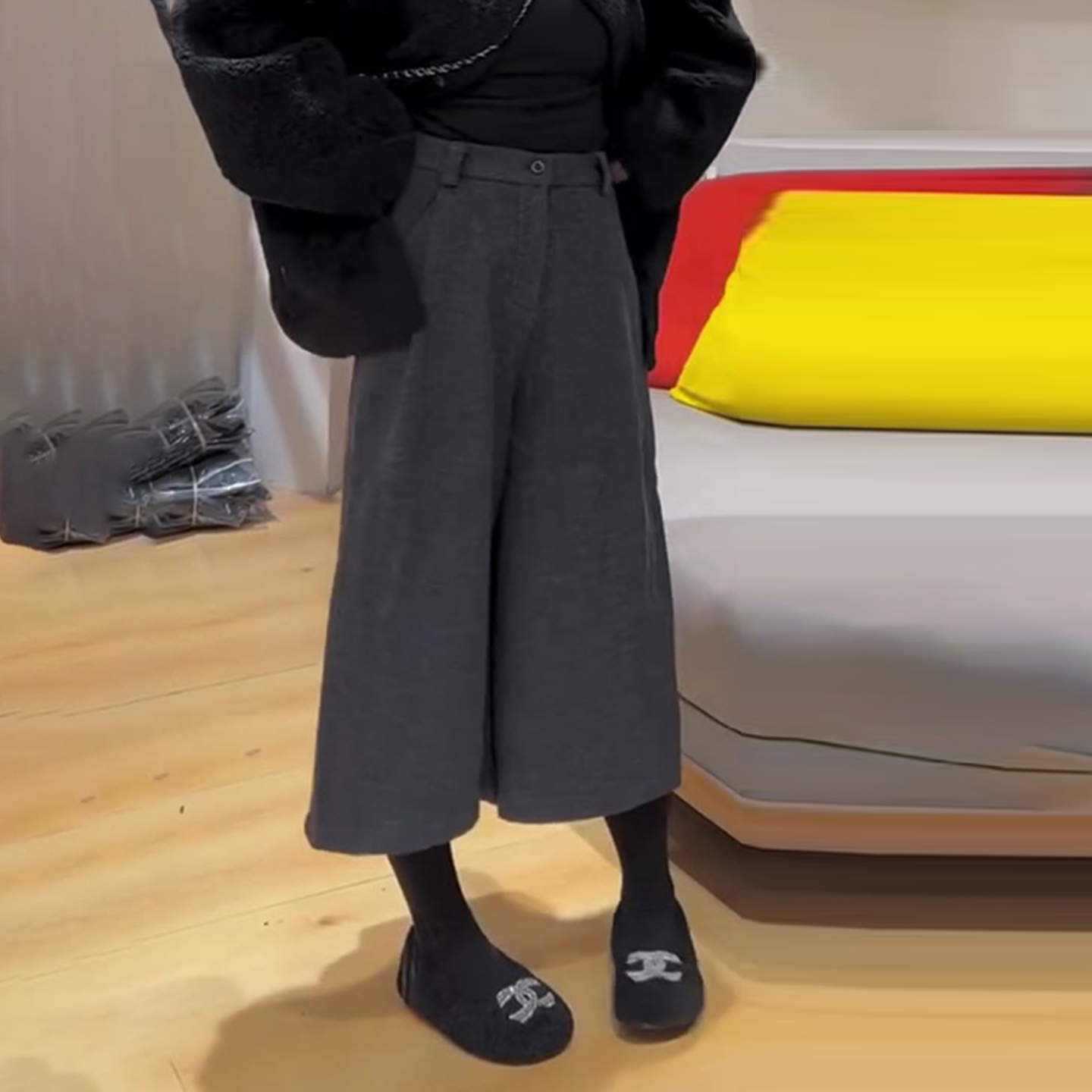 灰色毛呢八分裤女秋冬新款高腰显瘦时尚百搭洋气休闲宽松阔腿裤子