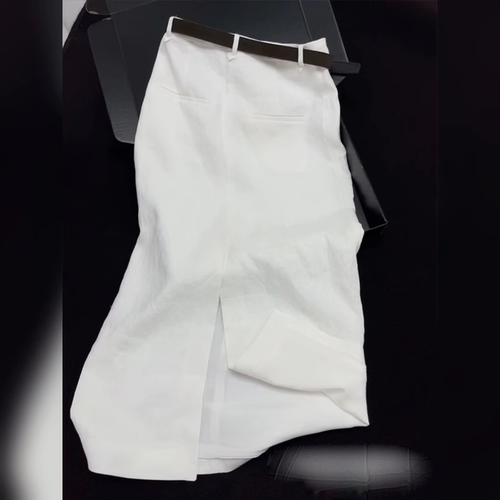 白色直筒亚麻裙女2026年夏季新款A字高腰显瘦绝美中长款包臀裙子