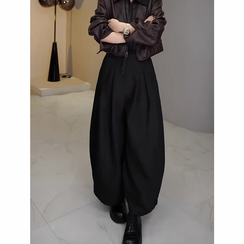 黑色压褶花苞裤女秋季流行新款宽松遮肉九分裤时髦通勤减龄阔腿裤,女装/女士精品,大码裤装,淘宝优惠券,粉丝福利购,淘宝优惠卷