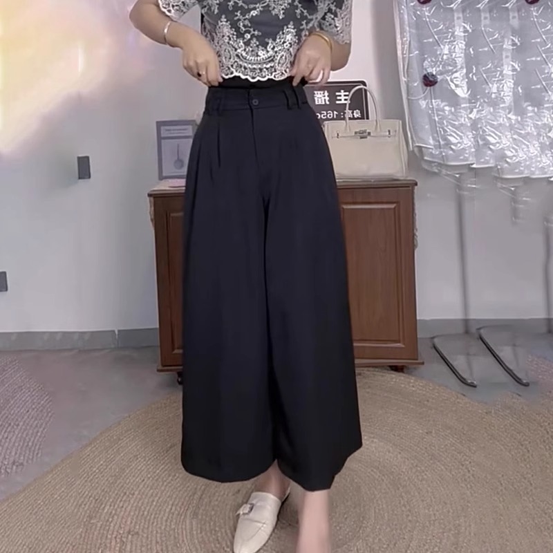 黑色八分西装裤女夏季2025新款高腰显瘦气质时尚百搭宽松阔腿裤子