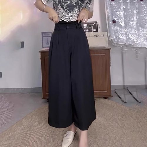 黑色八分西装裤女夏季2025新款高腰显瘦气质时尚百搭宽松阔腿裤子