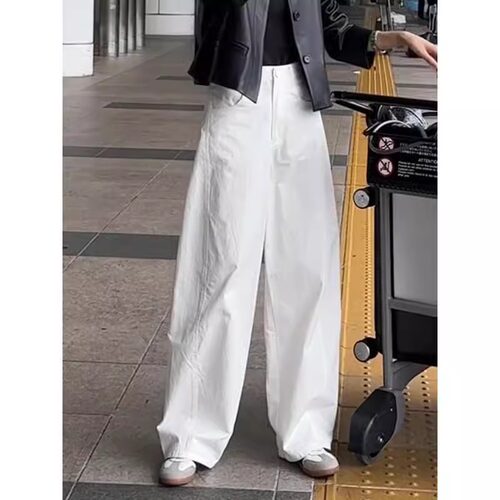 韩版小众设计感高腰白色弯刀裤2025秋季新款松弛感宽松百搭阔腿裤