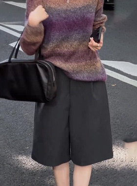深灰色五六分裤女2025今年流行秋季新款高腰时尚日系百搭阔腿裤子