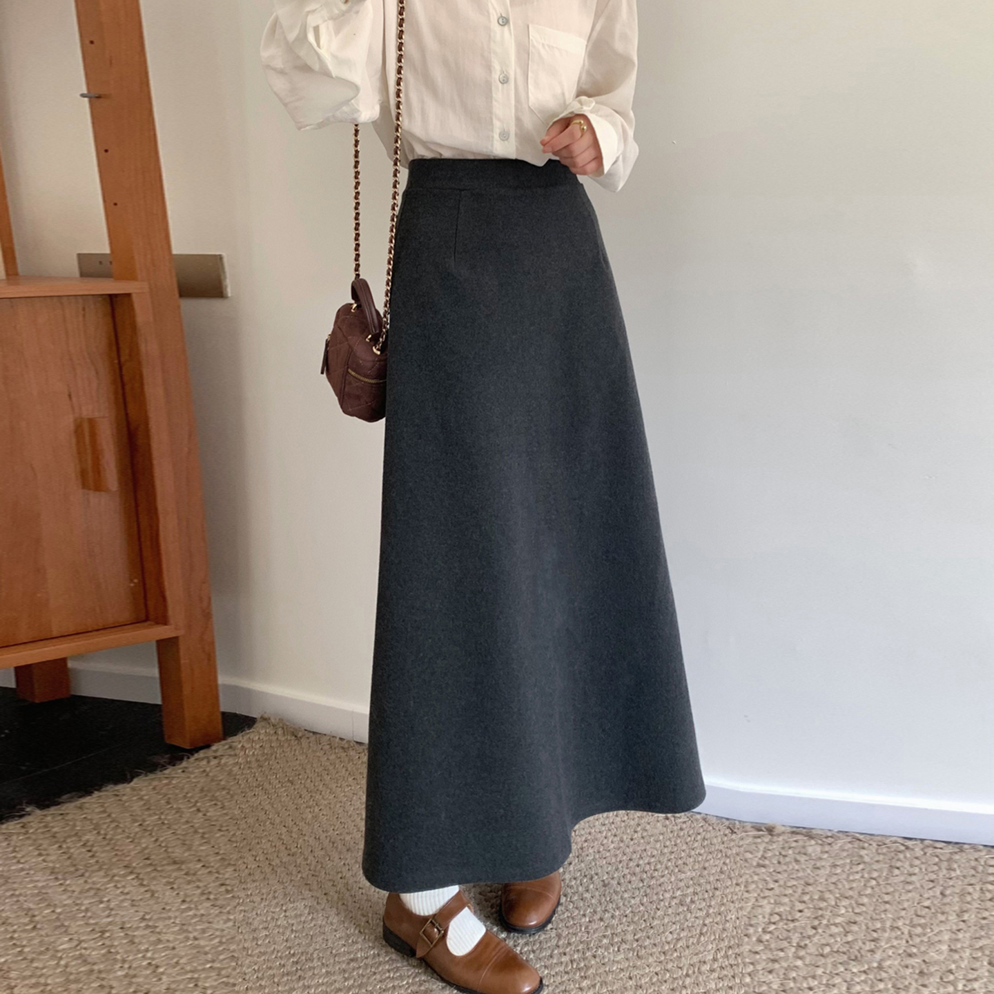 高腰毛呢A字半身裙女25秋冬新款大码胖mm遮胯显瘦百搭垂感休闲裙