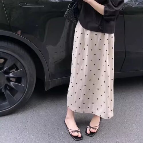 亚麻波点a字半身裙女夏新款梨形身材遮胯长裙冷淡系独特别致半裙