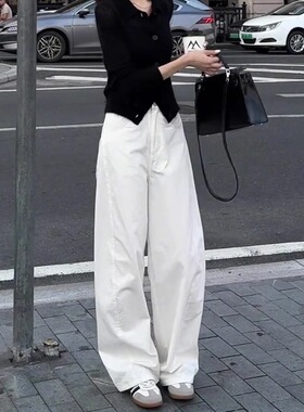 简约白色弯刀裤子女2026年夏季新款高腰显瘦气质百搭宽松休闲裤子