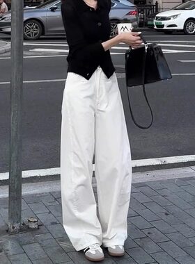 简约白色弯刀裤子女2026年夏季新款高腰显瘦气质百搭宽松休闲裤子
