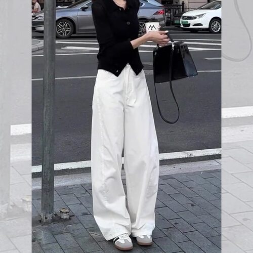 简约白色弯刀裤子女2026年夏季新款高腰显瘦气质百搭宽松休闲裤子