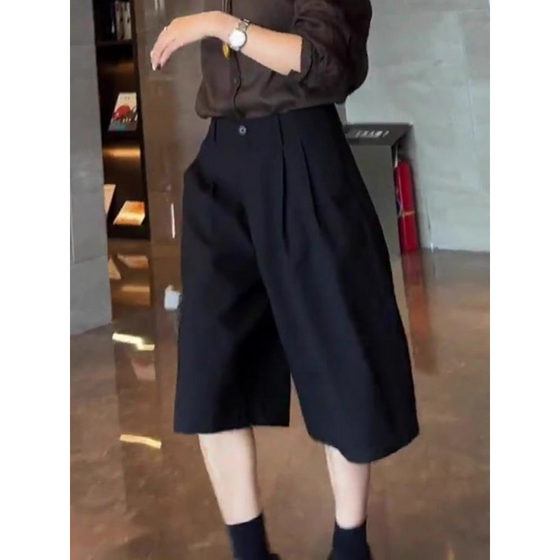 胖mm黑色压褶六七分西装裤女2025秋季新款高腰显瘦百搭休闲阔腿裤