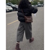 女秋季 流行新款 高腰显瘦气质时尚 复古九分格子裤 百搭洋气阔腿裤 子