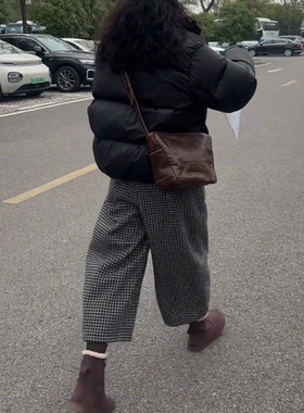 复古九分格子裤女秋季流行新款高腰显瘦气质时尚百搭洋气阔腿裤子