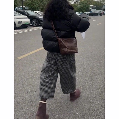 复古九分格子裤女秋季流行新款高腰显瘦气质时尚百搭洋气阔腿裤子