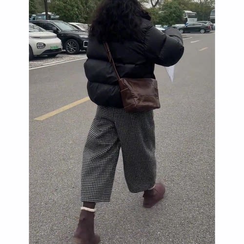 复古九分格子裤女秋季流行新款高腰显瘦气质时尚百搭洋气阔腿裤子