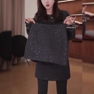 梨形身材小个子加厚毛呢包臀短裙 大码 欧货亮闪闪半身裙女冬季 新款