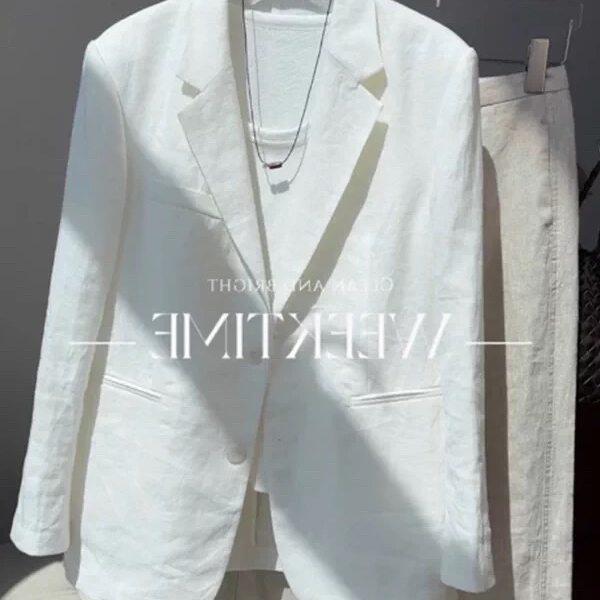 牛X货 巨炸裂!极简风白色亚麻小西服女2026夏高级感穿搭西装外套