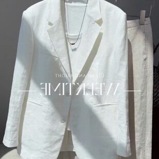 牛X货 巨炸裂！极简风白色亚麻小西服女2026夏高级感穿搭西装外套