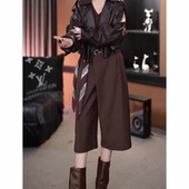 咖色休闲六七分休闲裤 高腰简约宽松时髦阔腿裤 女2025秋季 流行新款