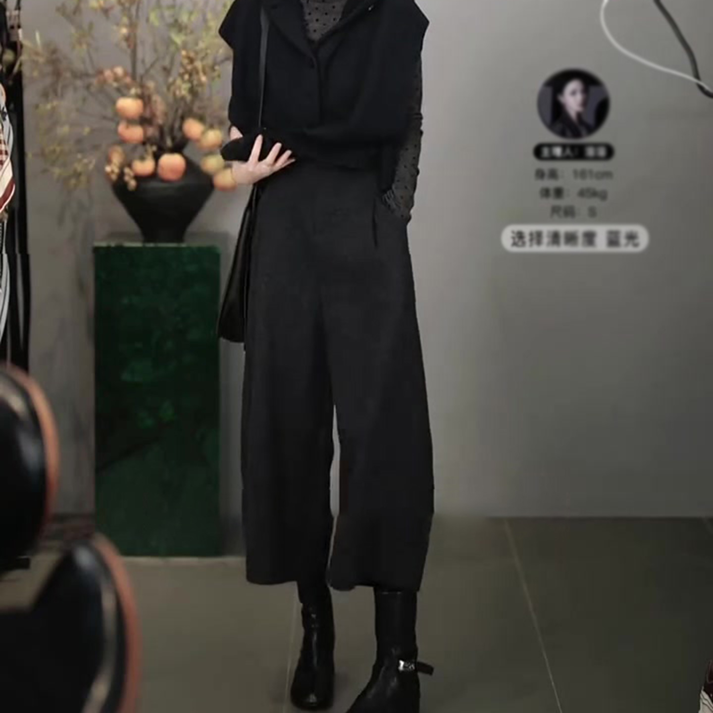 黑灰色毛呢七分裤女2025秋季流行新款高腰简约宽松日常百搭阔腿裤