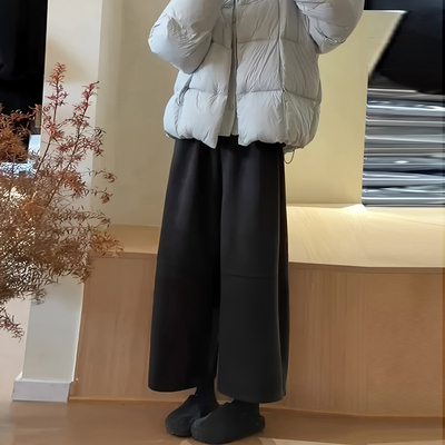 黑色毛呢阔腿裤女2025年冬季流行新款时髦洋气高腰遮胯显瘦休闲裤