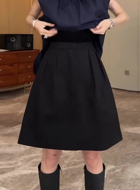 黑色西装花苞短裙女秋冬新款高腰显瘦显瘦遮肉设计师款a字半身裙