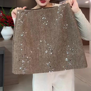 高级感亮片短裙女冬季 高腰显瘦百搭洋气优雅气质半身裙 流行新款