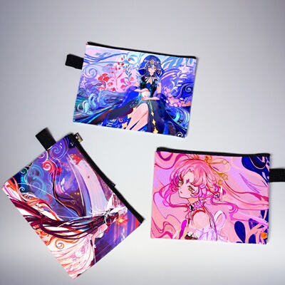 原创手绘漫画女生零钱包少女心二次元卡通双面印花收纳硬币包