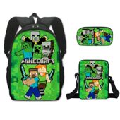 轻便双肩包小挎包笔袋三件套我 世界周边齐全大容量学生背包