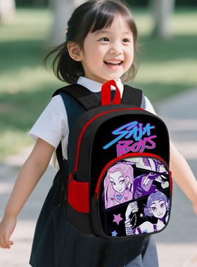 K-POP猎魔女团黑红渐变卡通偶像团体反光条学生书包大容量背包
