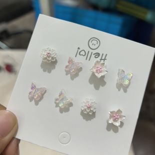 耳钉塑料春夏新款 套装 气质小巧甜美简约精致耳环花朵清新少女耳饰