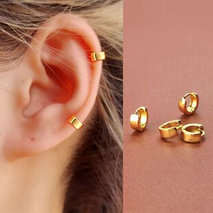 黄金色圆圈耳环耳骨圈有耳洞高级感2023新款潮小耳环耳扣耳环耳