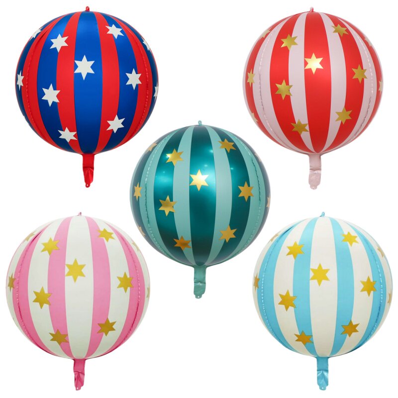 新品22寸4D球星星条纹圆形铝膜气球婚礼生日拍摄装饰布置立体铝箔