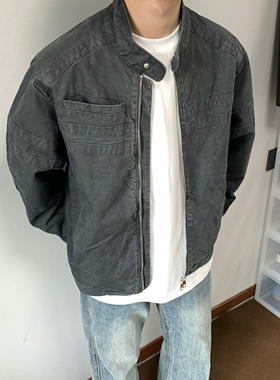 XANYP 秋季美式复古水洗做旧哈灵顿立领夹克男宽松百搭工装外套