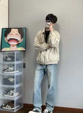 XANYP 美式水洗复古蓝色牛仔裤男浅色ins潮休闲宽松直筒百搭裤子