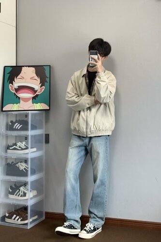 美式水洗复古蓝色牛仔裤男直筒裤