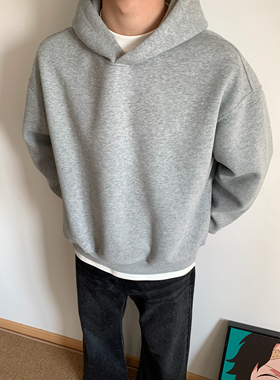 XANYP 美式纯色cleanfit短款连帽卫衣男宽松休闲百搭套头帽衫上衣
