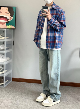 XANYP 美式复古水洗浅蓝牛仔裤男高级感cleanfit裤子百搭直筒长裤