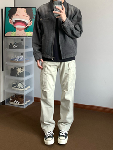 秋季 男百搭通勤直筒宽松纯色休闲裤 美式 长裤 复古多口袋工装 XANYP