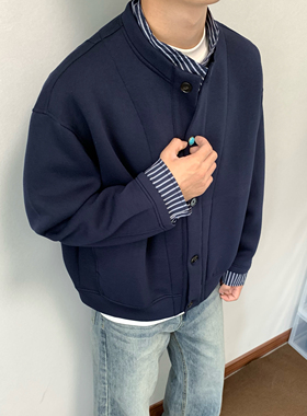 XANYP 秋季美式复古假两件外套男简约高级感开衫短款休闲百搭上衣