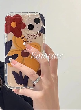 ins油画黄色花朵适用三星s10+手机壳s21fe新款s20/s23ultra气囊硅胶a32女款a71简约a52/a22透明苹果14手机套