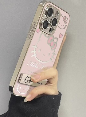 粉色凯蒂猫适用三星s25+手机壳s24fe新款s21ultra电镀a06镜面a15高级感a24/a35女a51奢华a52可爱a54潮牌a72男
