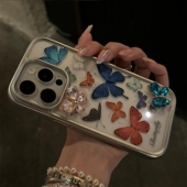 立体彩色蝴蝶适用三星s24ultra手机壳s23 m55 a04电镀a12银色边框a21s透明a34轻奢a53防摔a71 女款 s20fe新款